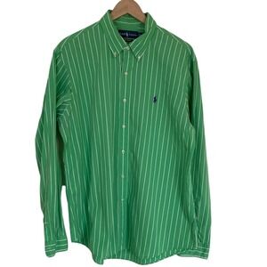 Ralph Lauren Men's Custom Fit Green White Striped Button Down Shirt Size XL